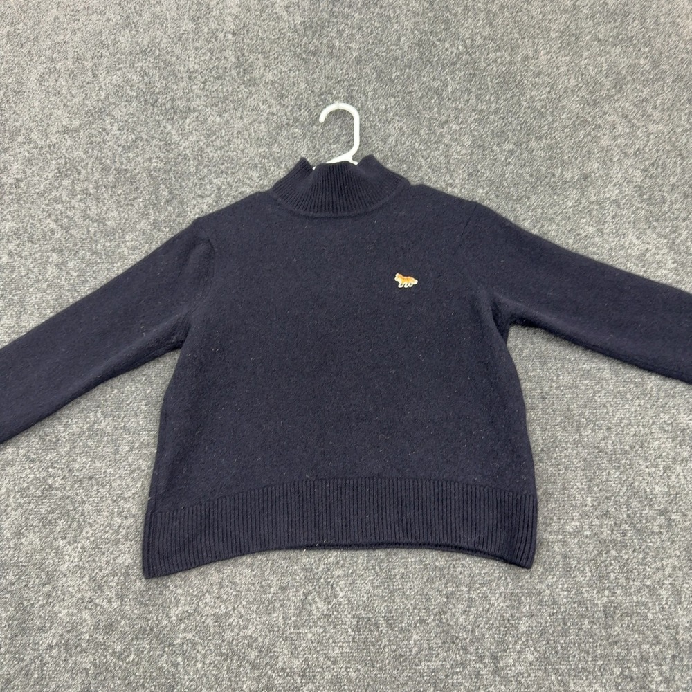 Maison Kitsune Sweater Womens M Navy Wool Fox Logo Mock Neck Casual Chic